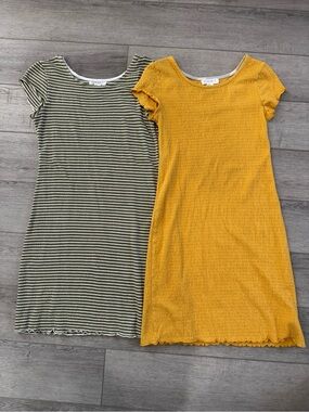2 Summer dresses by Forever 21 Cap Sleeve Ribbed Dress - Mustard & Olive Stripe